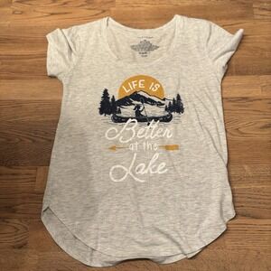 Light Gray T-shirt Life Is Better At The Lake Classic Fit Graphic Tee Women's XS